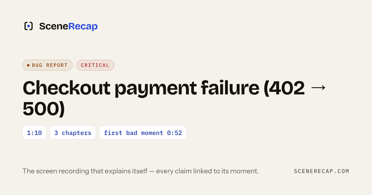 Checkout payment failure (402 → 500)